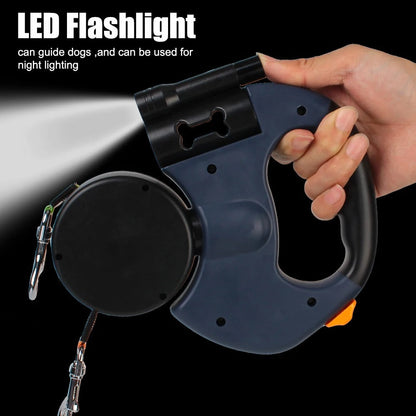 Non-Tangle 2 Dogs Leash with Built-in Flashlight and Poop Bag